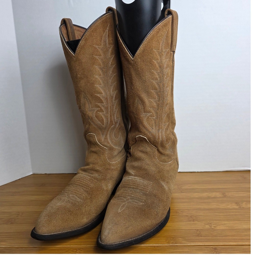Tony Lama Womens Tan Suede Western Cowboy Boots Pointed Toe CY840 Size 7.5 D